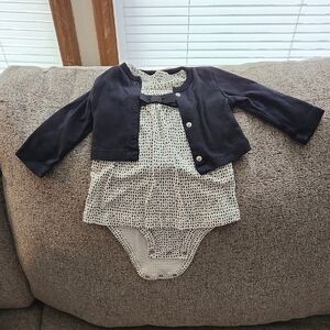 Black Cardigan and Polka Dot Onesie Set